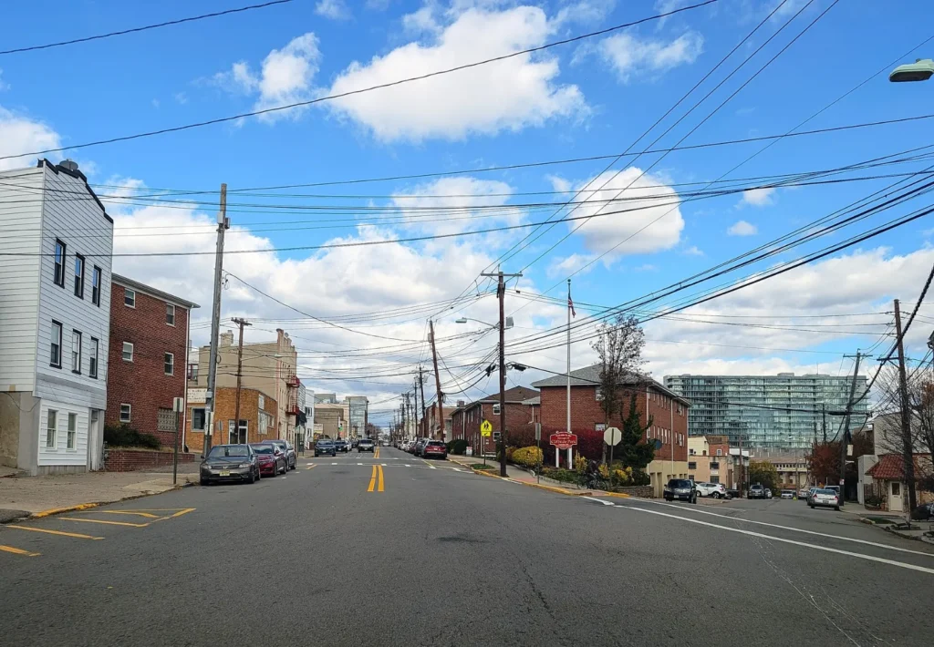 Palisade Avenue in Cliffside Park, New Jersey, a residential street with a high-rise in the distance