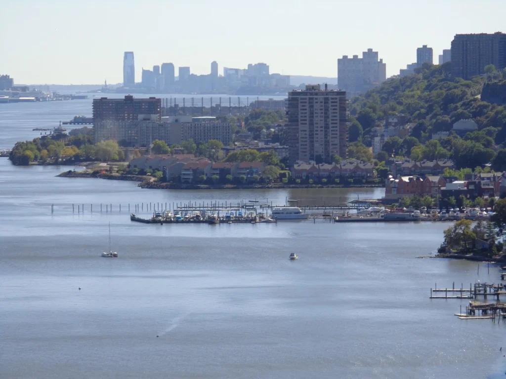 The New Jersey waterfront along the Hudson River, seen south from the George Washington Bridge