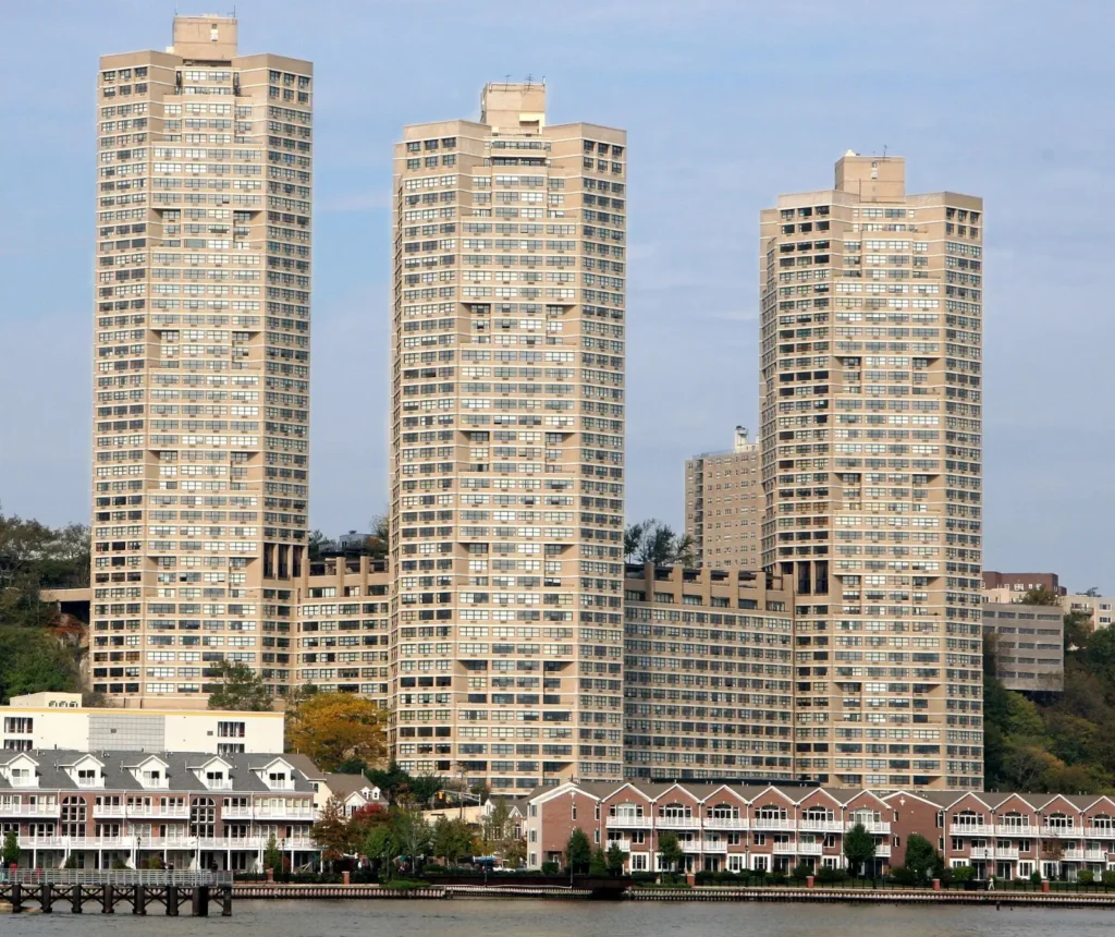 The Galaxy Towers on the Hudson River waterfront in Guttenberg, New Jersey