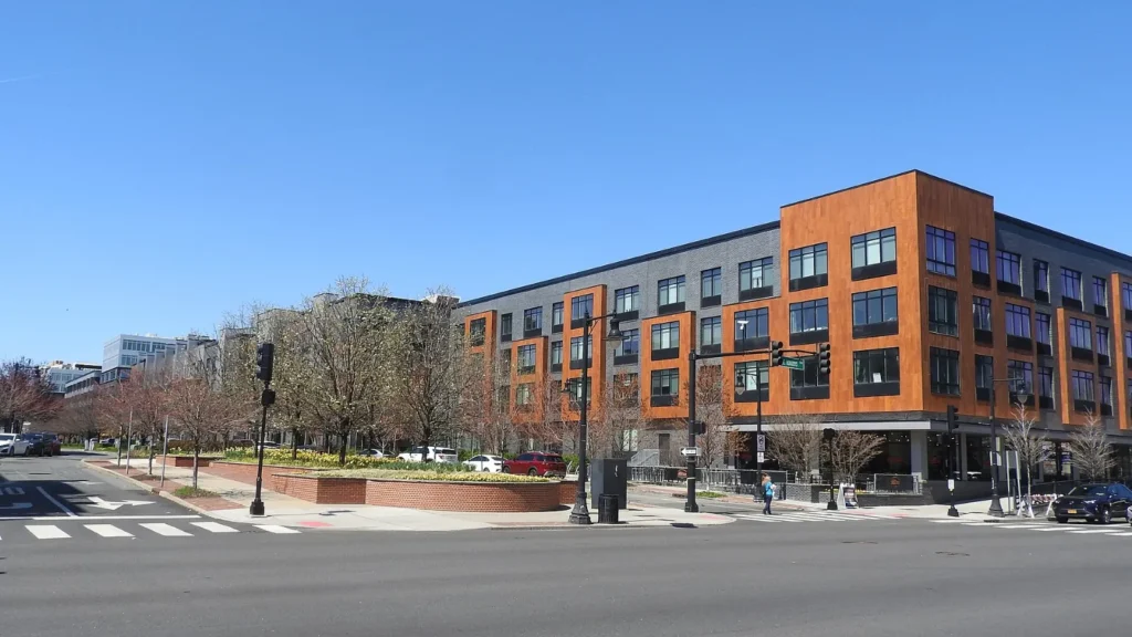 New apartment buildings on South 4th Street near Harrison Station in Harrison, New Jersey