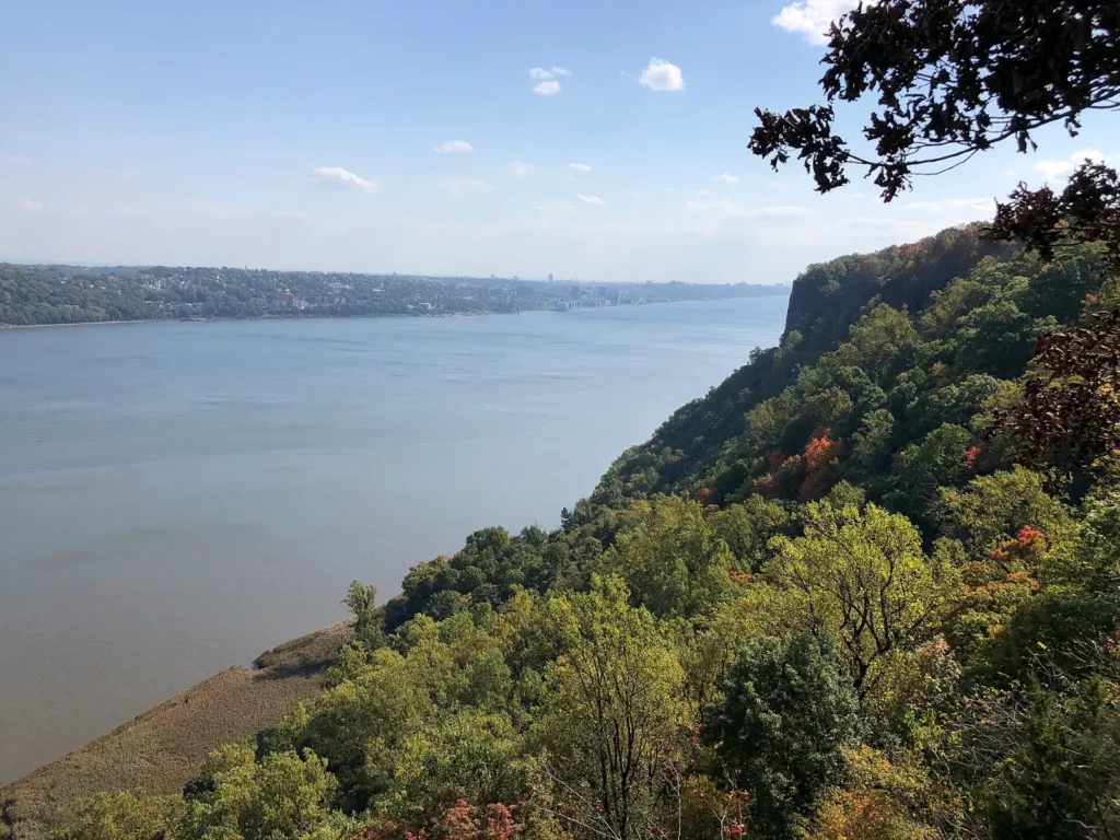 The Palisades cliffs above the Hudson River, near State Line Lookout in Alpine, New Jersey